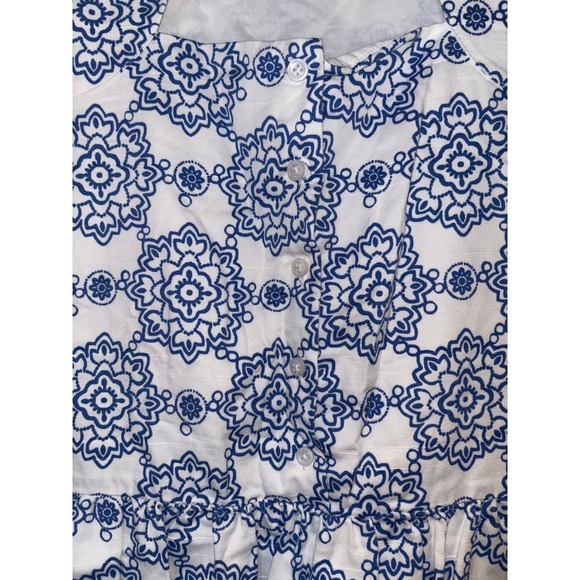 Janie & Jack Blue White Geometric Print Sleeveless Dress With Bow Accent sz 12 - Picture 3 of 6